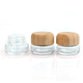 wholesale 20ml clear round facial cream cosmetic packaging glass jar with bamboo wood cap